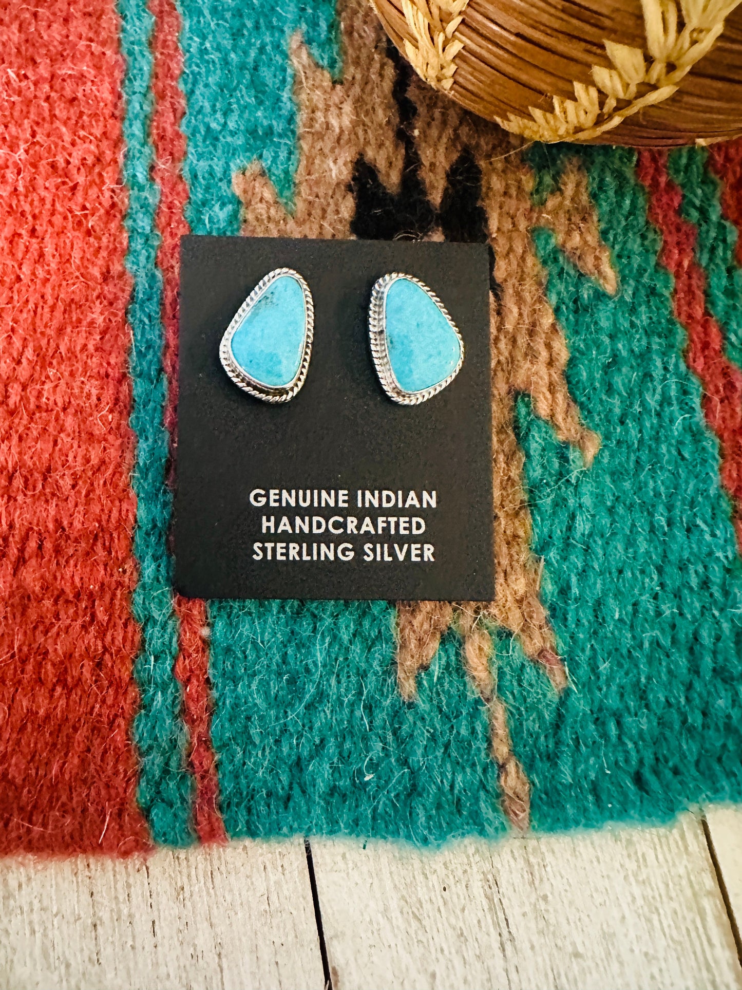 Navajo Kingman Turquoise and Sterling Silver Stud Earrings