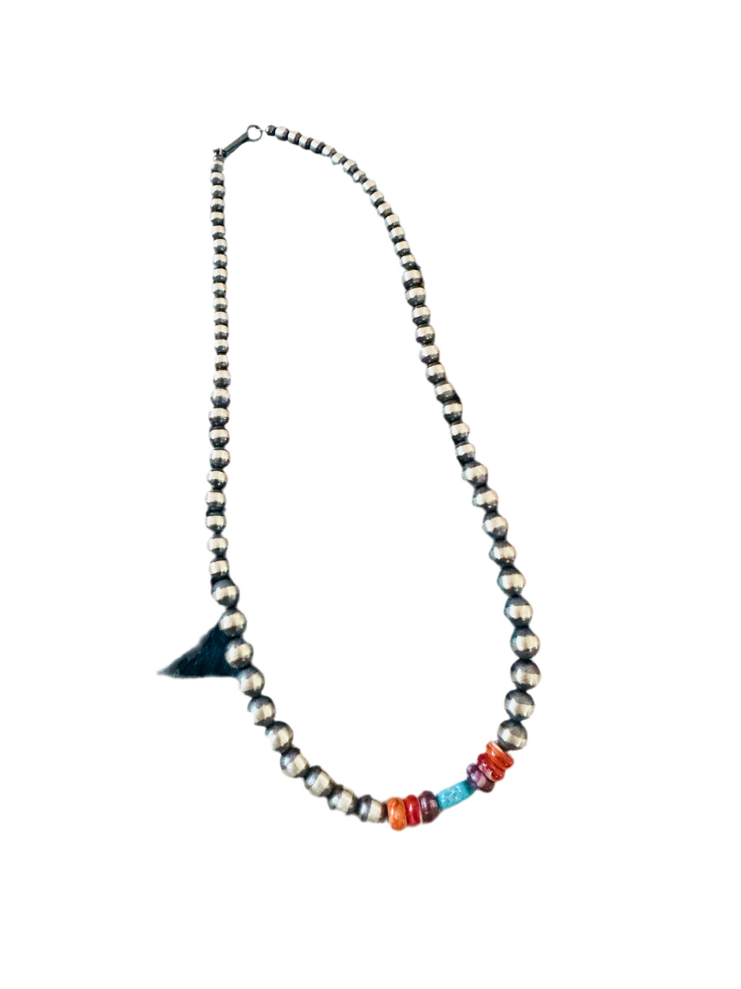 Navajo Sterling Silver, Spiny & Turquoise Beaded 14” Necklace