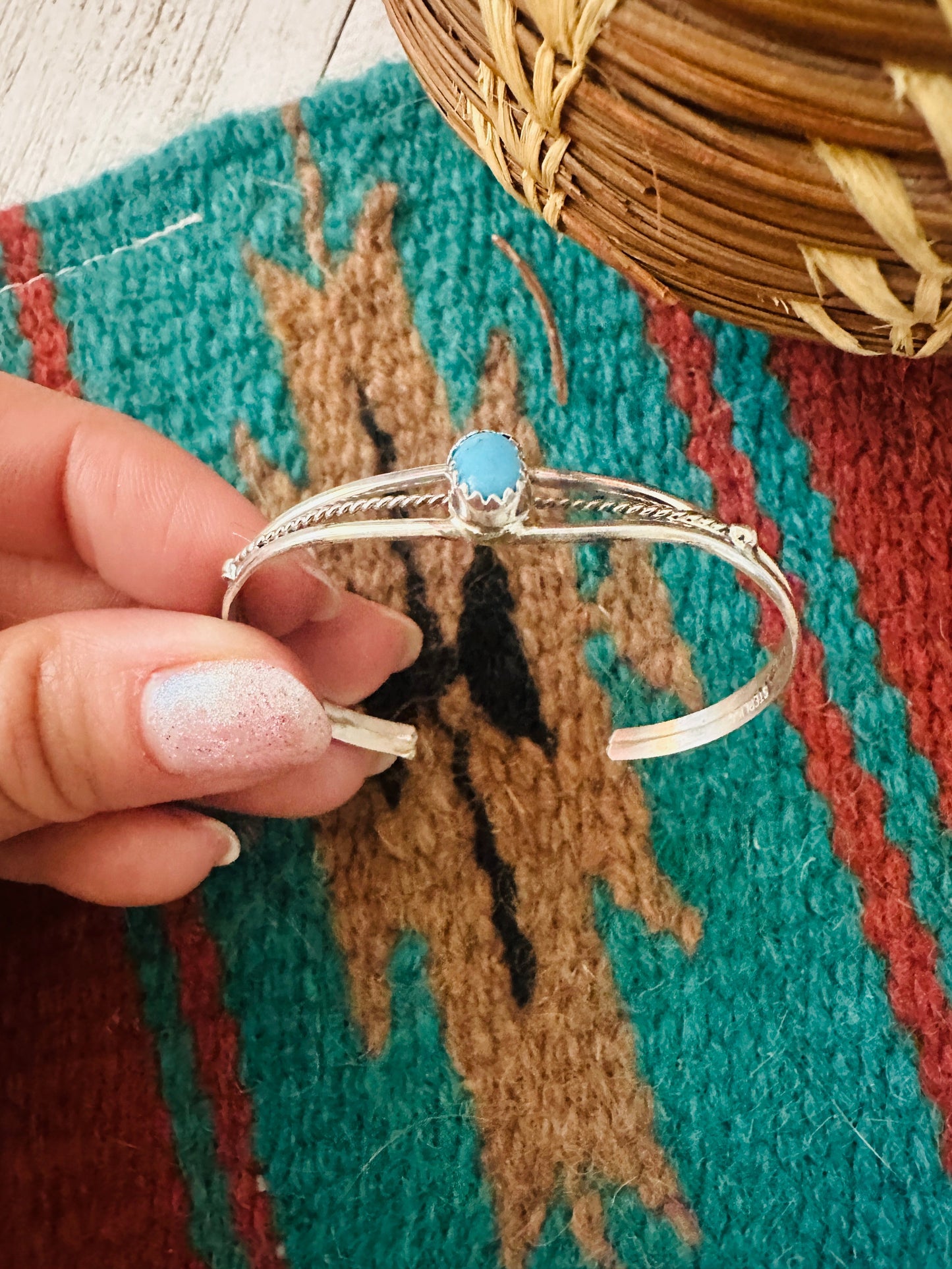 Navajo Sterling Silver & Turquoise Baby Cuff Bracelet