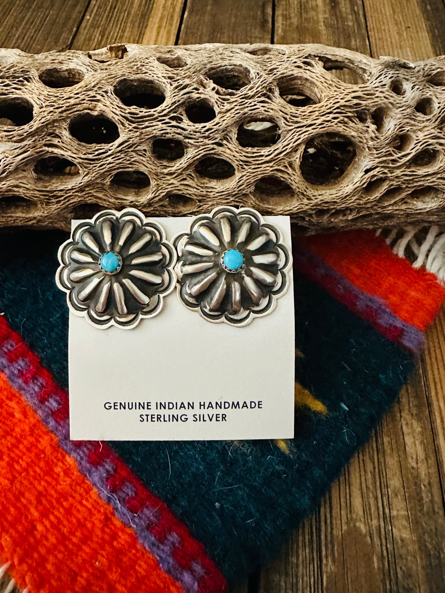 Navajo Sterling Silver & Turquoise Concho Stud Earrings