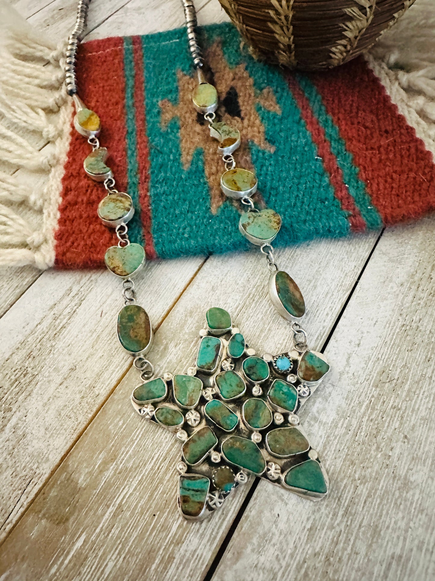 Navajo Sterling Silver & Royston Turquoise Star Necklace by Jacqueline Silver