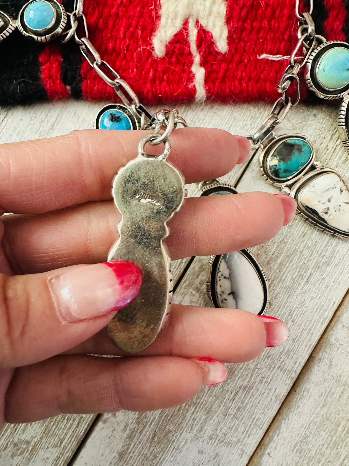 Navajo Sterling Silver, Turquoise & White Buffalo Necklace