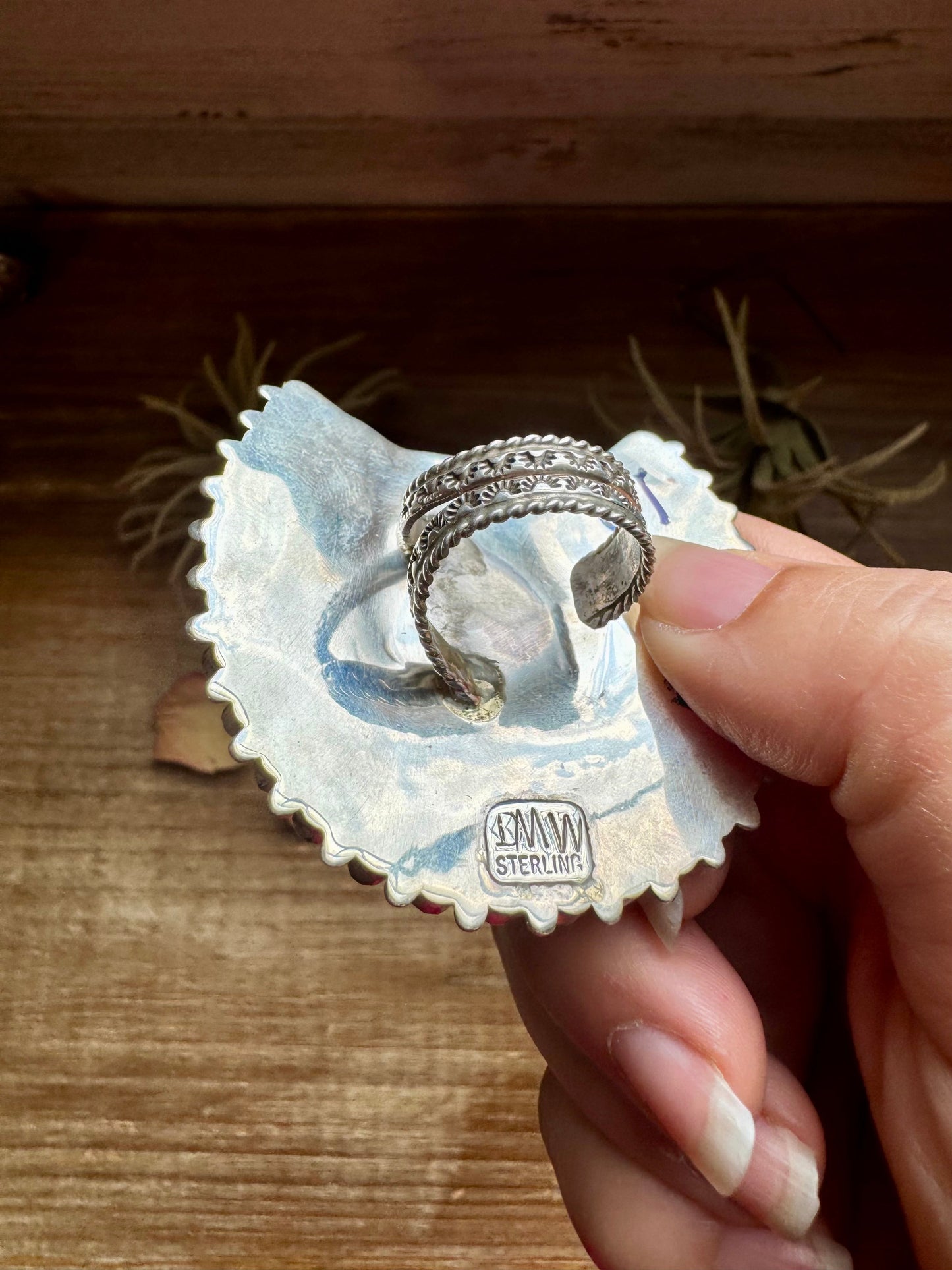 Navajo Coral Horse Ring – Adjustable Sterling Silver by Donovan Wilson
