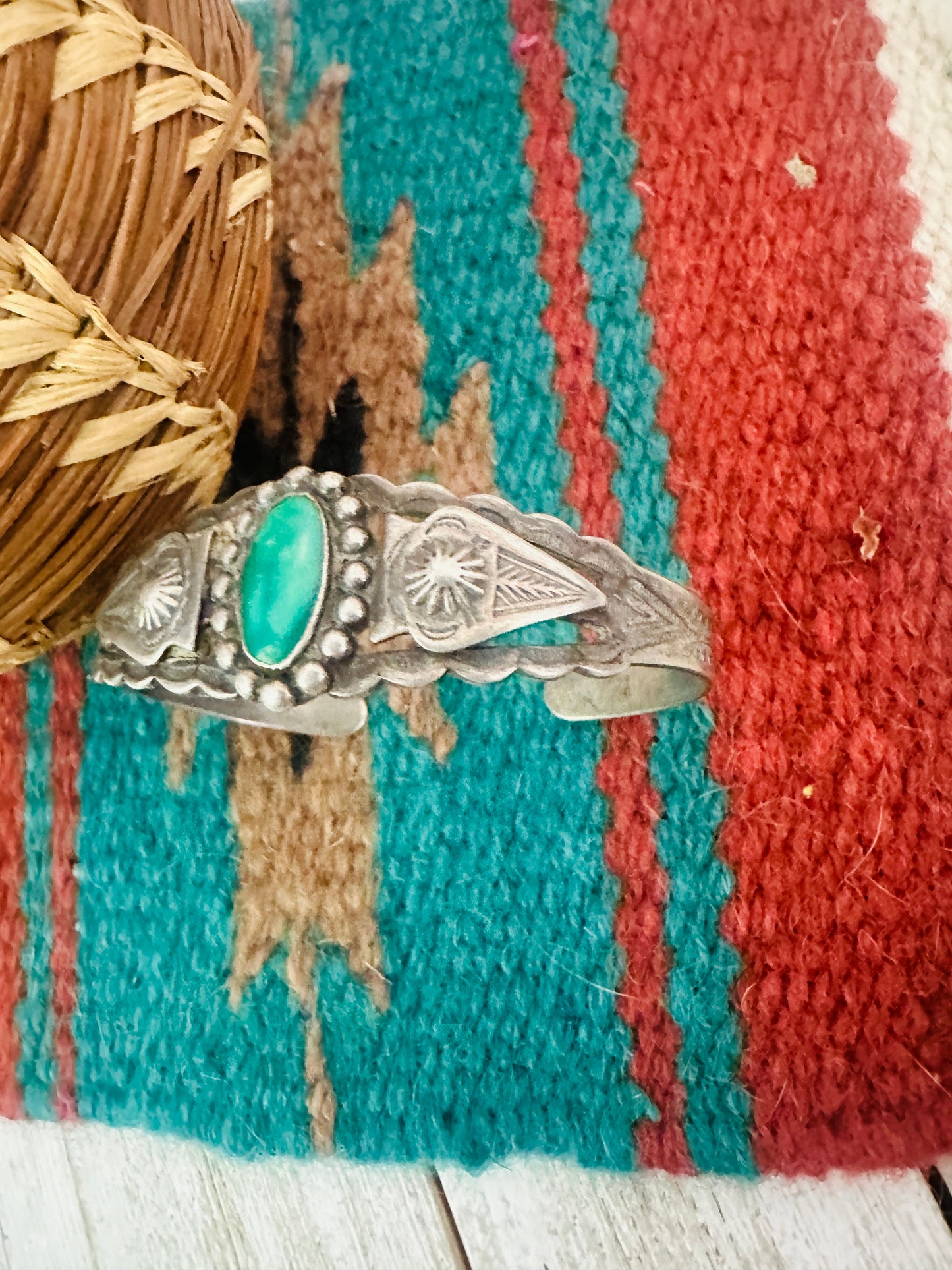 Old Pawn Navajo Sterling Silver & Turquoise Cuff Bracelet