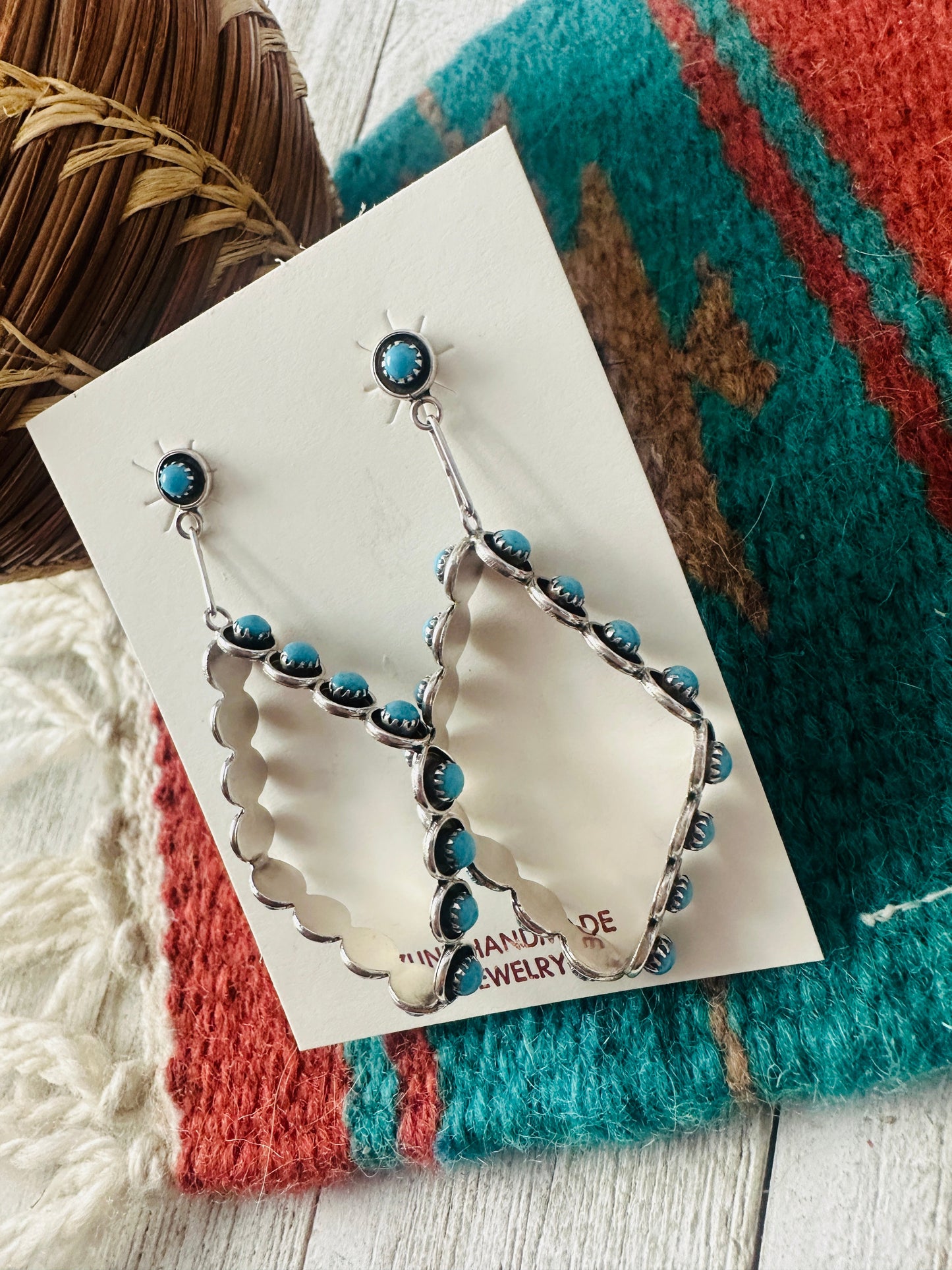 Zuni Turquoise & Sterling Silver Snake Eye Dangle Earrings