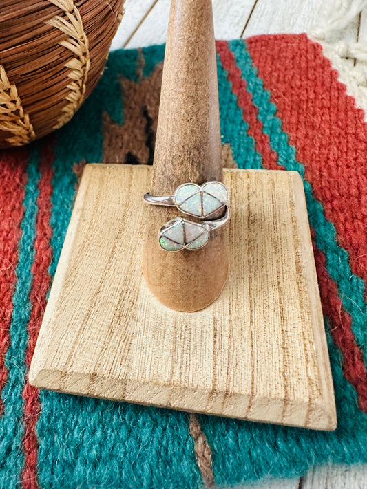 Zuni Sterling Silver & White Opal Heart Adjustable Ring