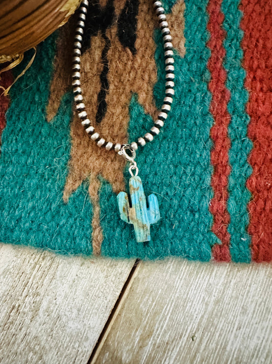 Navajo Hand Carved Turquoise Saguaro Cactus Charm