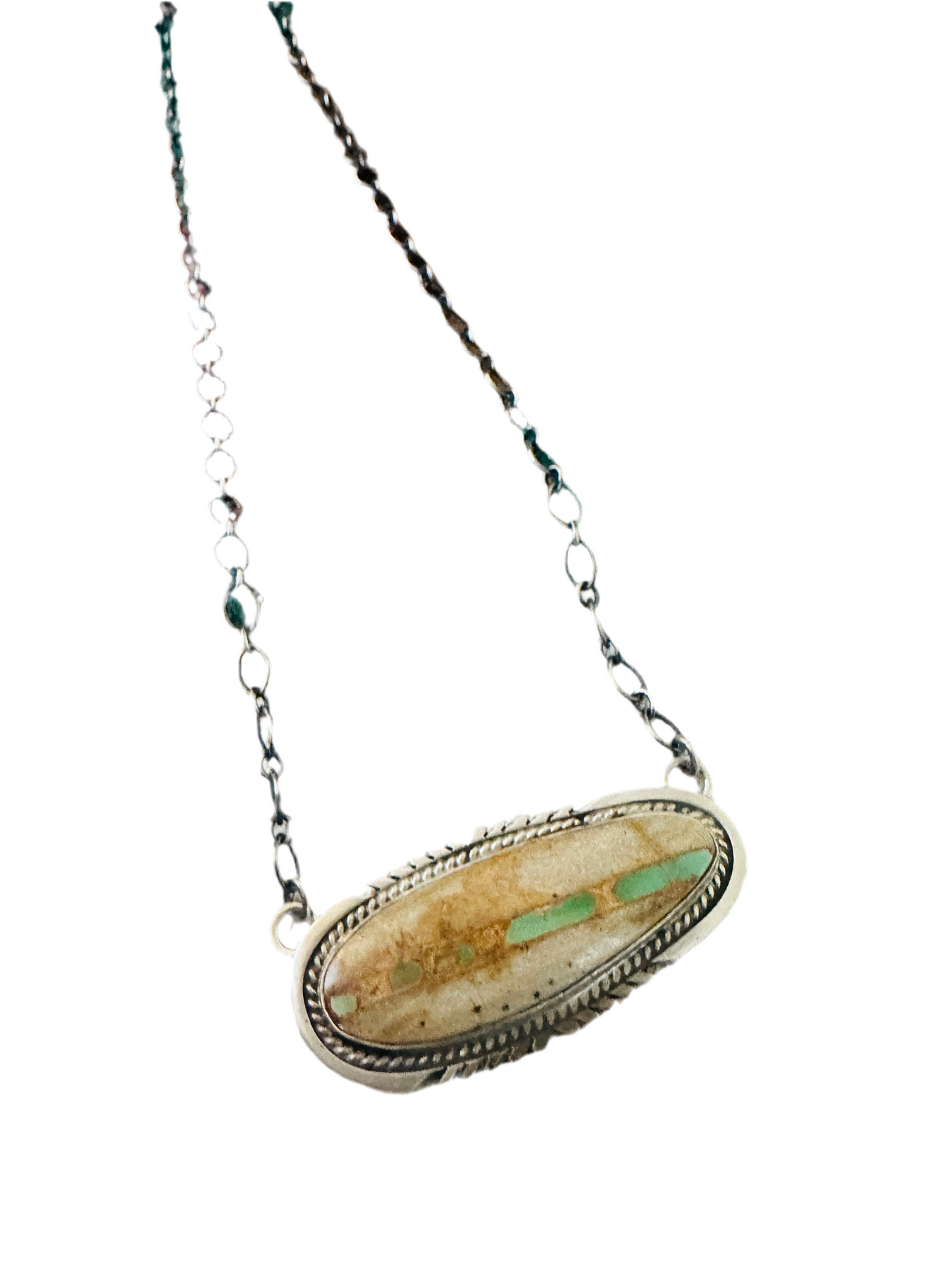 Navajo Sterling Silver & Ribbon Turquoise Necklace