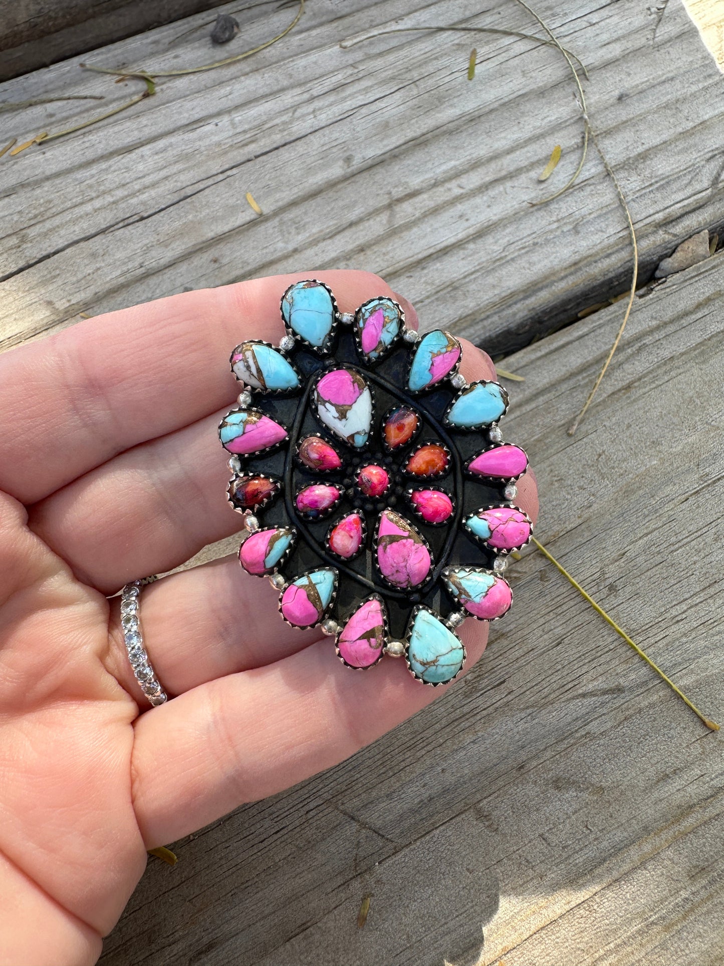 Handmade Cotton Candy, Pink Dream Mojave Sterling Adjustable Cluster Ring
