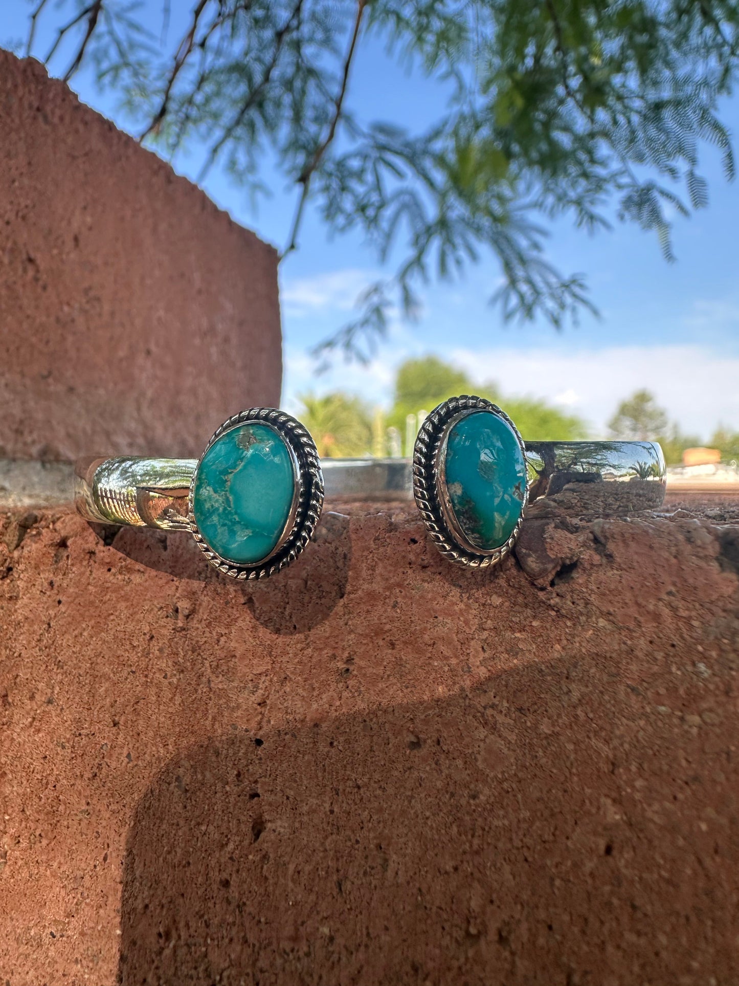 Double the LOVE Handmade Turquoise & Sterling Silver Adjustable Cuff Bracelet BLUE