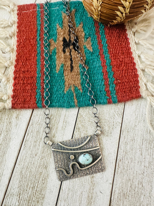 Navajo Sterling Silver & Golden Hills Turquoise Abstract Necklace