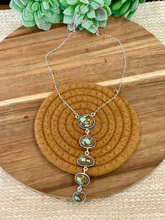 Handmade Sterling Silver Number 8 Turquoise  Drop Necklace with Signed Nizhoni