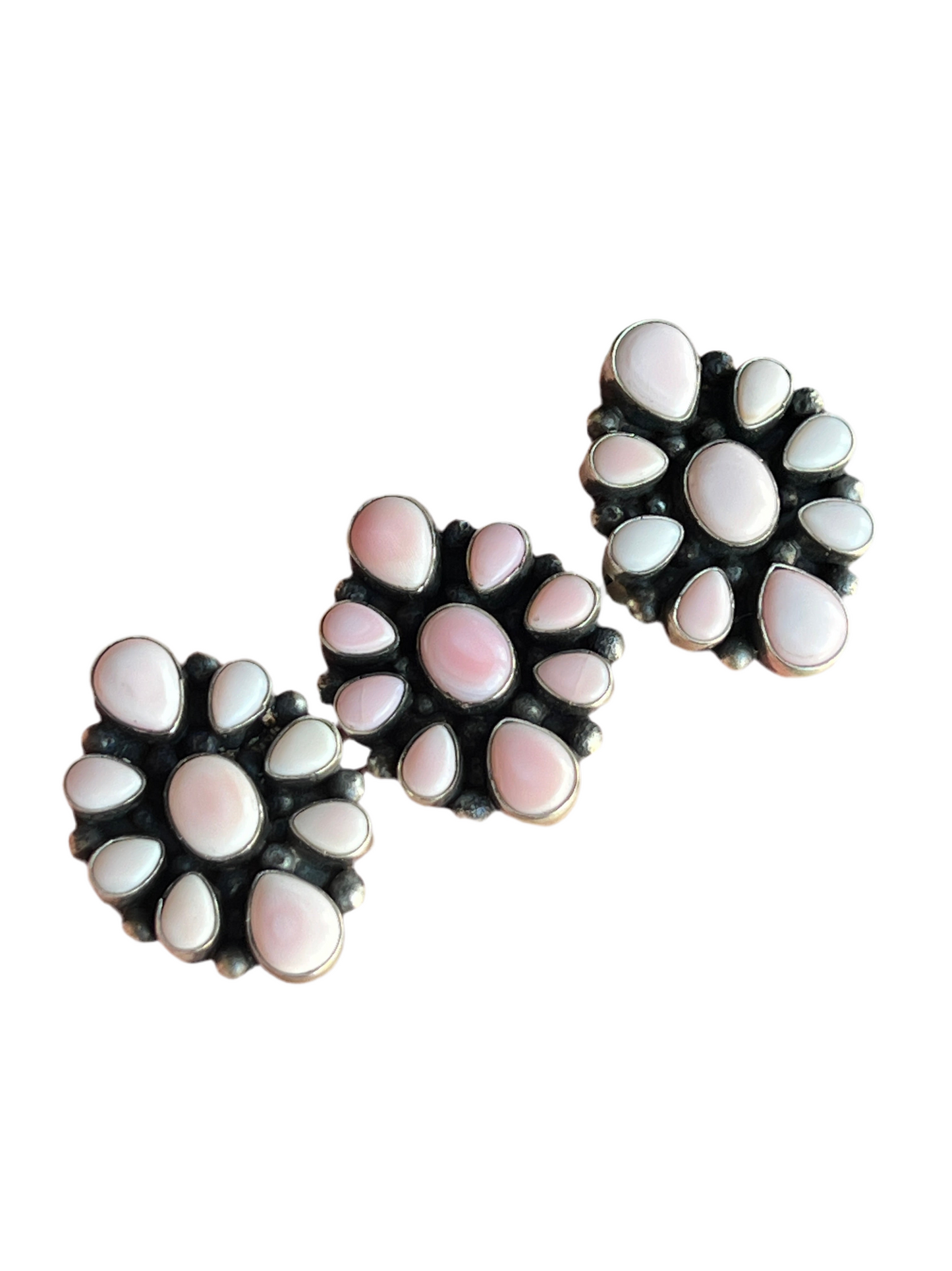 Navajo Sterling Silver and Queen Pink Conch Shell Cluster Ring by Travis Jim
