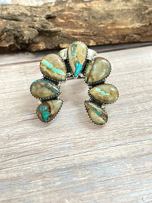 Handmade Sterling Silver Ribbon Royston Adjustable Ring with Signed Nizhoni