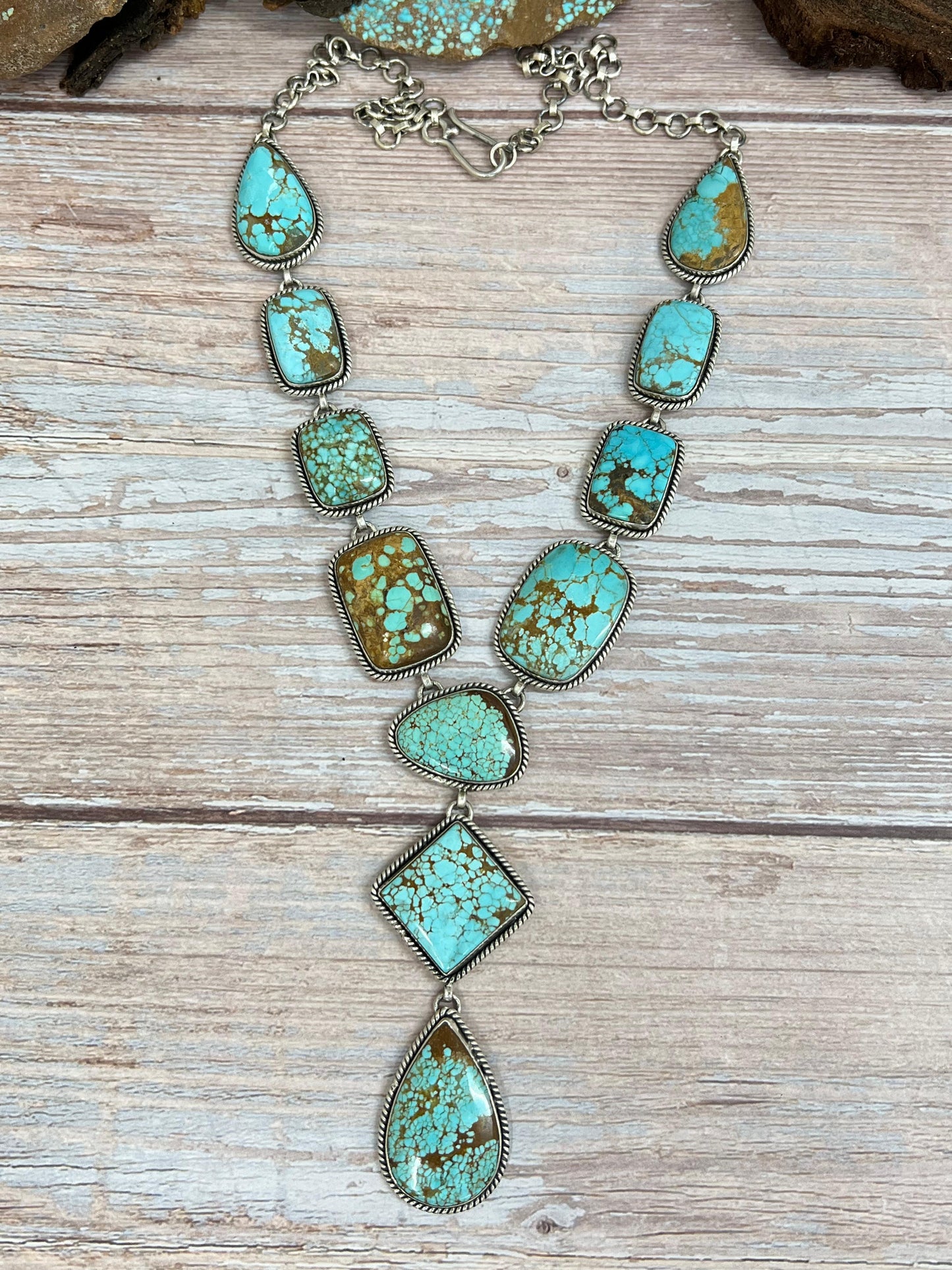 Handmade Sterling Silver Number 8 Turquoise Necklace with Signed Nizhoni