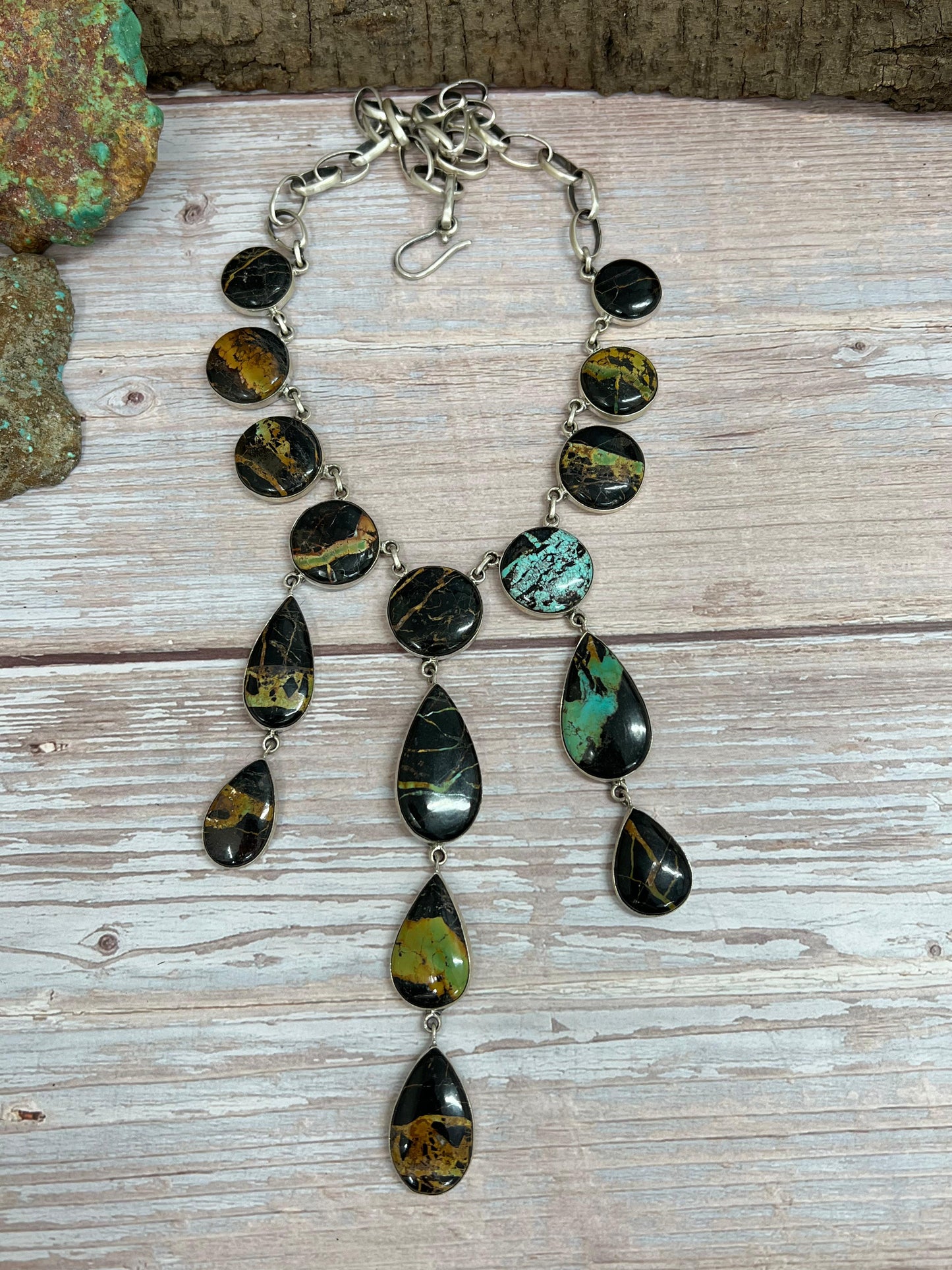Handmade Sterling Silver Black Jack Necklace with Signed Nizhoni