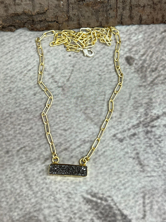 “The Boho Collection” Handmade Natural Druzy Charcoal Bar Necklace