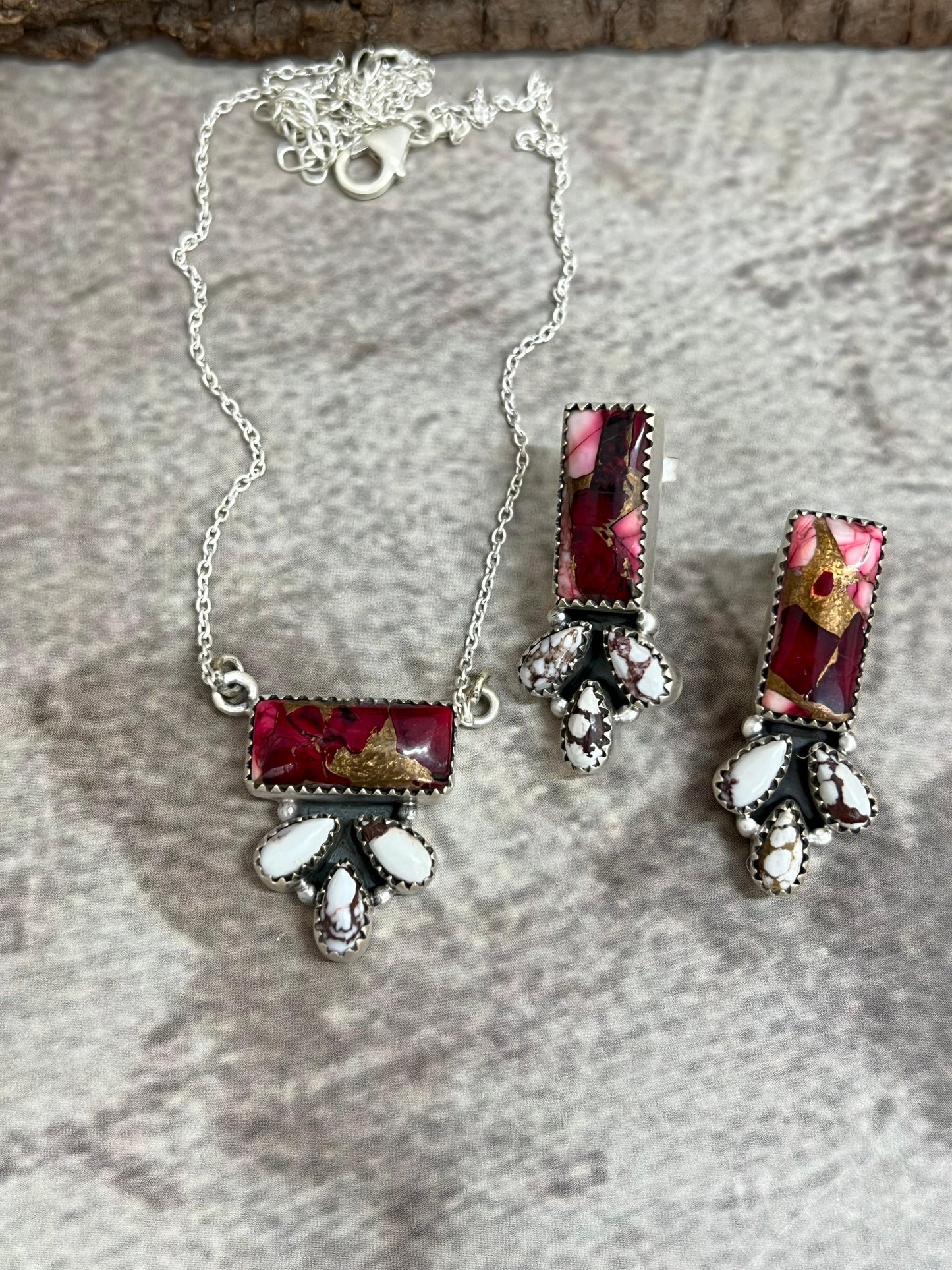 Handmade Sterling Silver Dahlia Rose with Wild Horse Necklace Earrings Set, Signed Nizhoni (6)