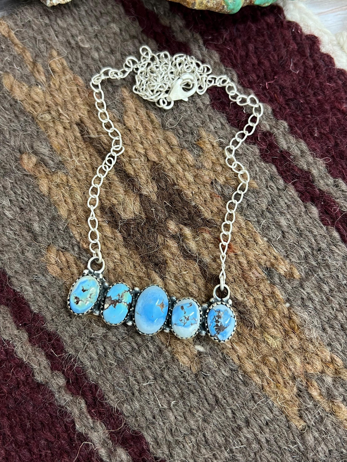 Handmade Sterling Silver Golden Hills Turquoise Necklace with Signed Nizhoni