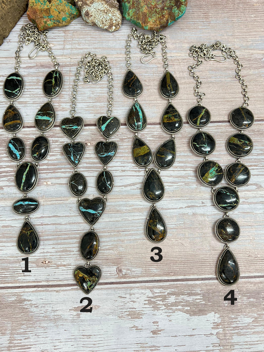 Handmade Sterling Silver Black Jack Necklace with Signed Nizhoni