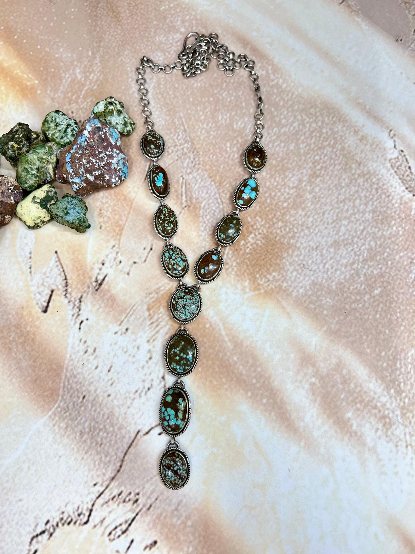 Handmade Sterling Silver Number 8 Turquoise Necklace with Signed Nizhoni