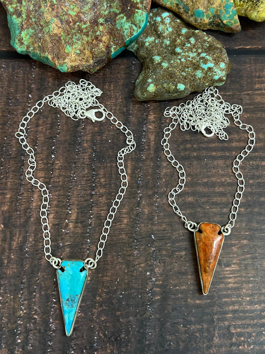 Handmade Sterling Silver Orange Mojave, Kingman Turquoise Necklace with Signed Nizhoni