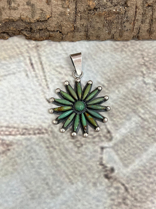 Handmade Sterling Silver Kingman Turquoise Pendant with Signed Nizhoni