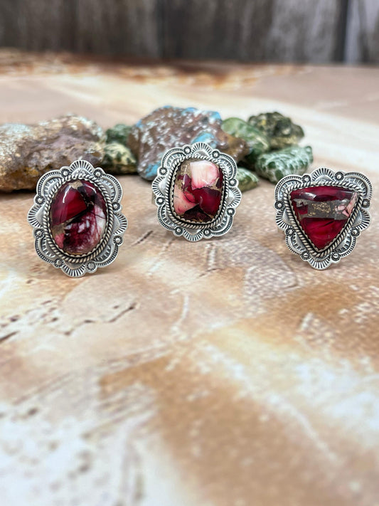 Handmade Sterling Silver Dahlia Rose Adjustable Ring, Signed Nizhoni