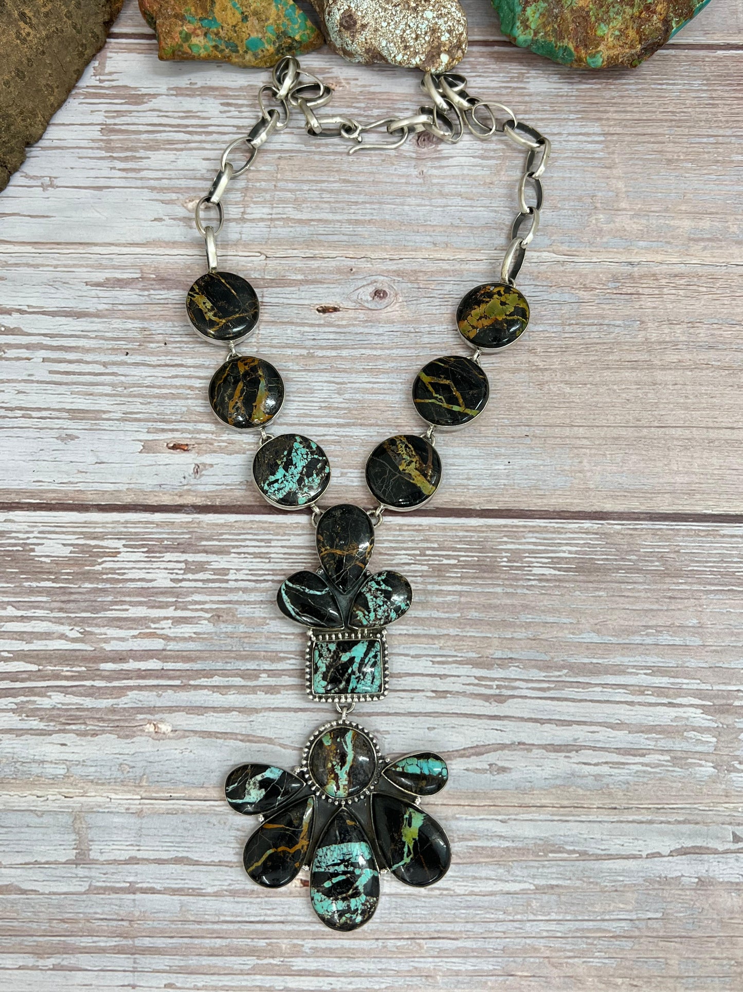 Handmade Sterling Silver Black Jack Necklace with Signed Nizhoni