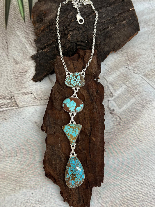 Handmade Sterling Silver Number 8 Turquoise Necklace with Signed Nizhoni