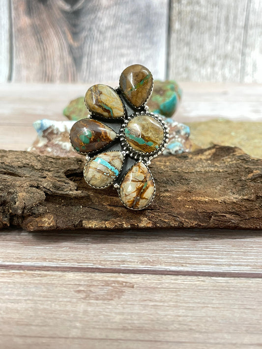 Handmade Sterling Silver Ribbon Royston Adjustable Ring with Signed Nizhoni
