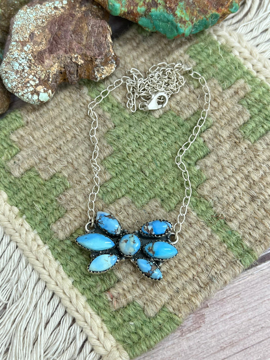 Handmade Sterling Silver Golden Hills Turquoise Necklace with Signed Nizhoni