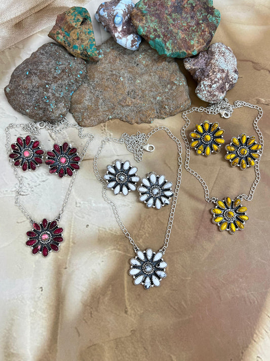 Handmade Sterling Silver Multi Stone Necklace Earrings Set, Signed Nizhoni