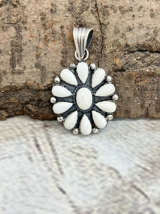 Handmade Sterling Silver White Buffalo Turquoise Pendant with Signed Nizhoni