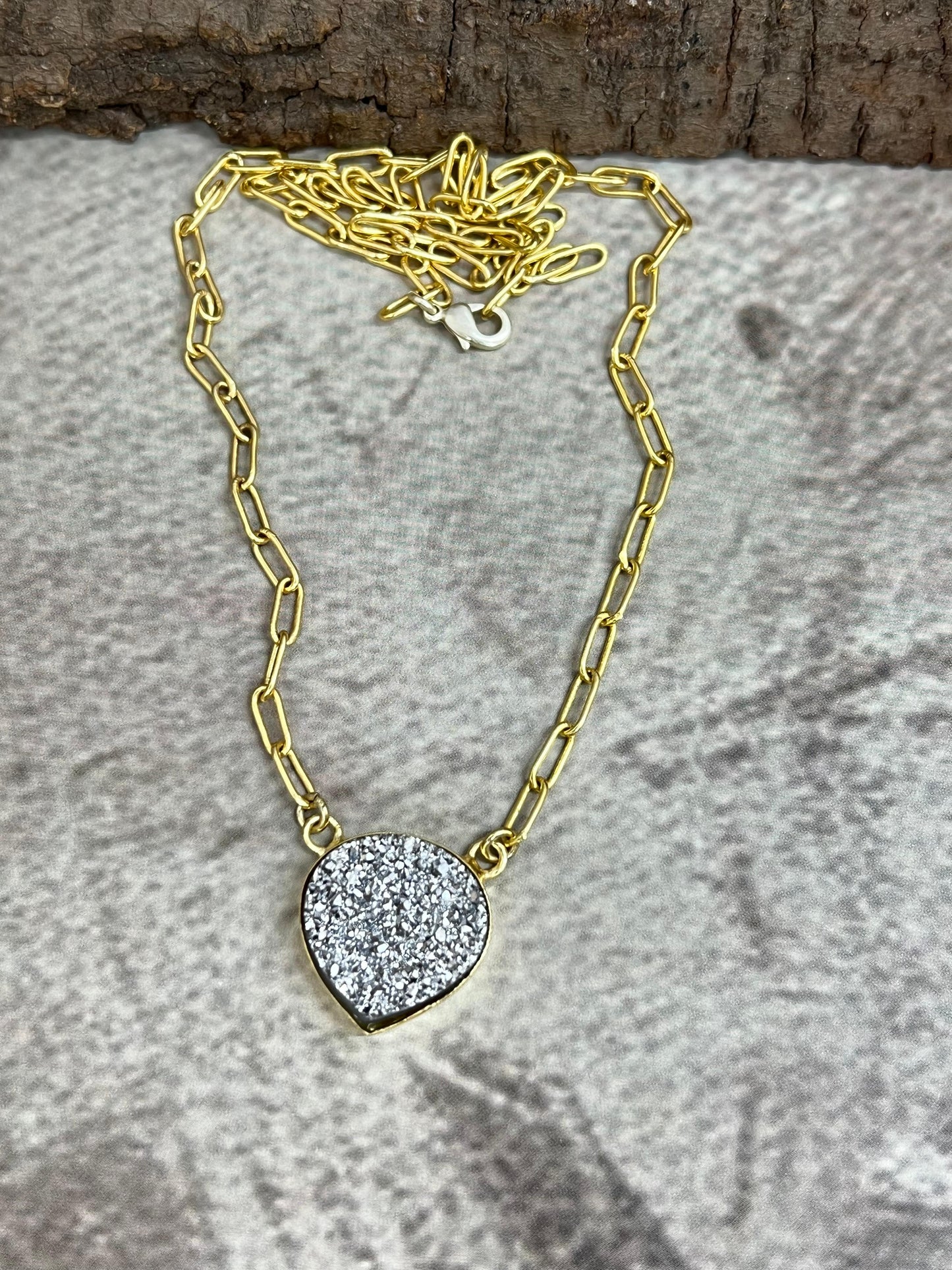 “The Boho Collection” Handmade Natural Silver Druzy Necklace