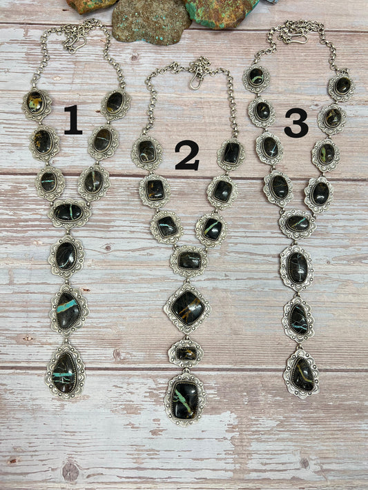 Handmade Sterling Silver Black Jack Necklace with Signed Nizhoni