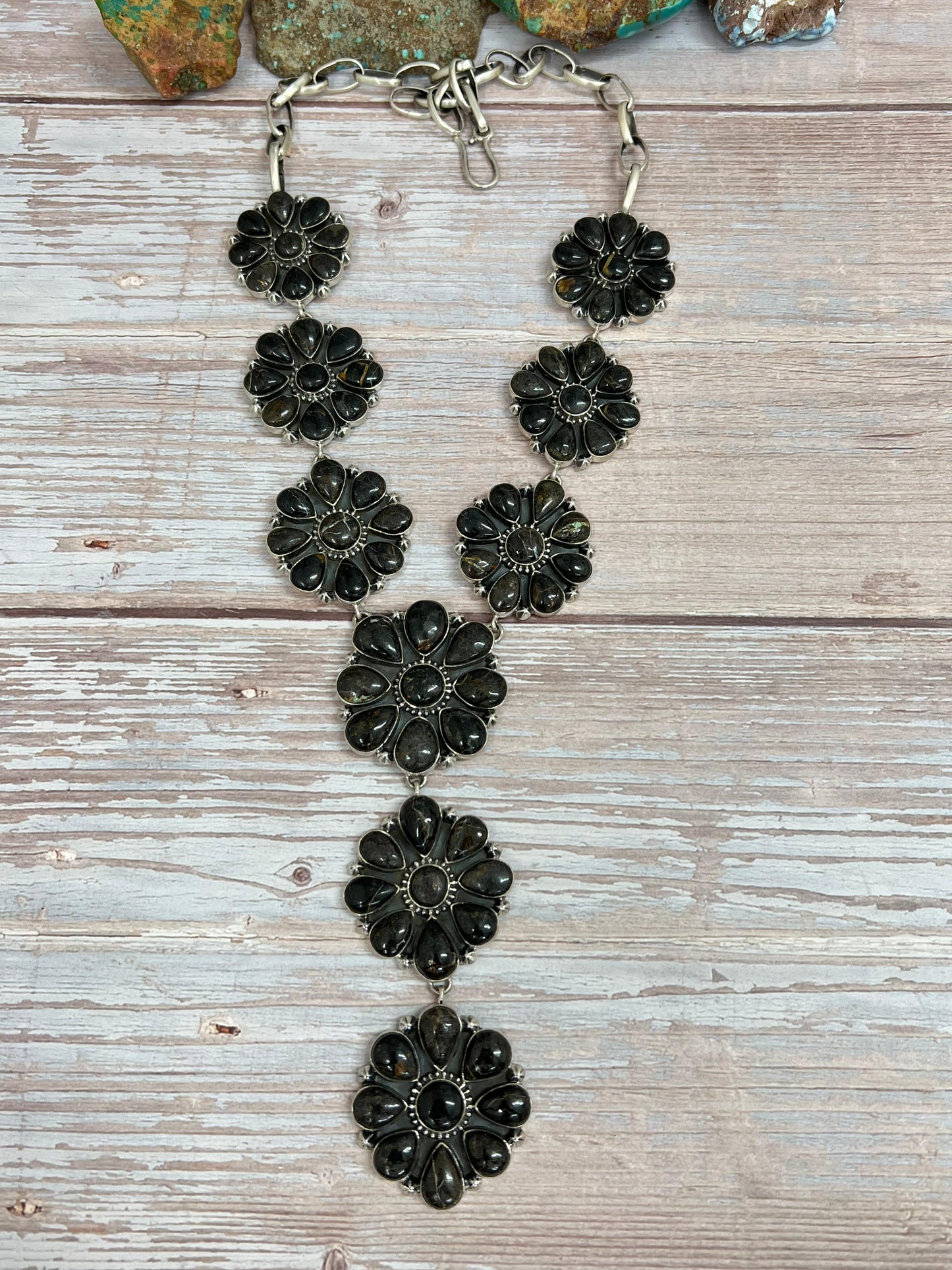 Handmade Sterling Silver Black Jack Necklace with Signed Nizhoni
