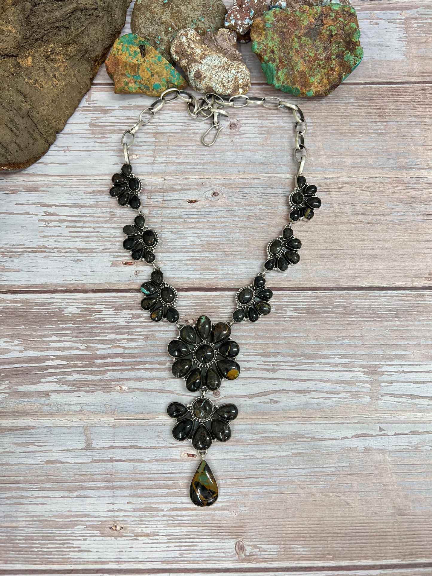 Handmade Sterling Silver Black Jack Necklace with Signed Nizhoni