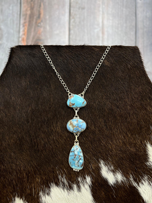 Handmade Sterling Silver Golden Hills Turquoise Necklace with Signed Nizhoni