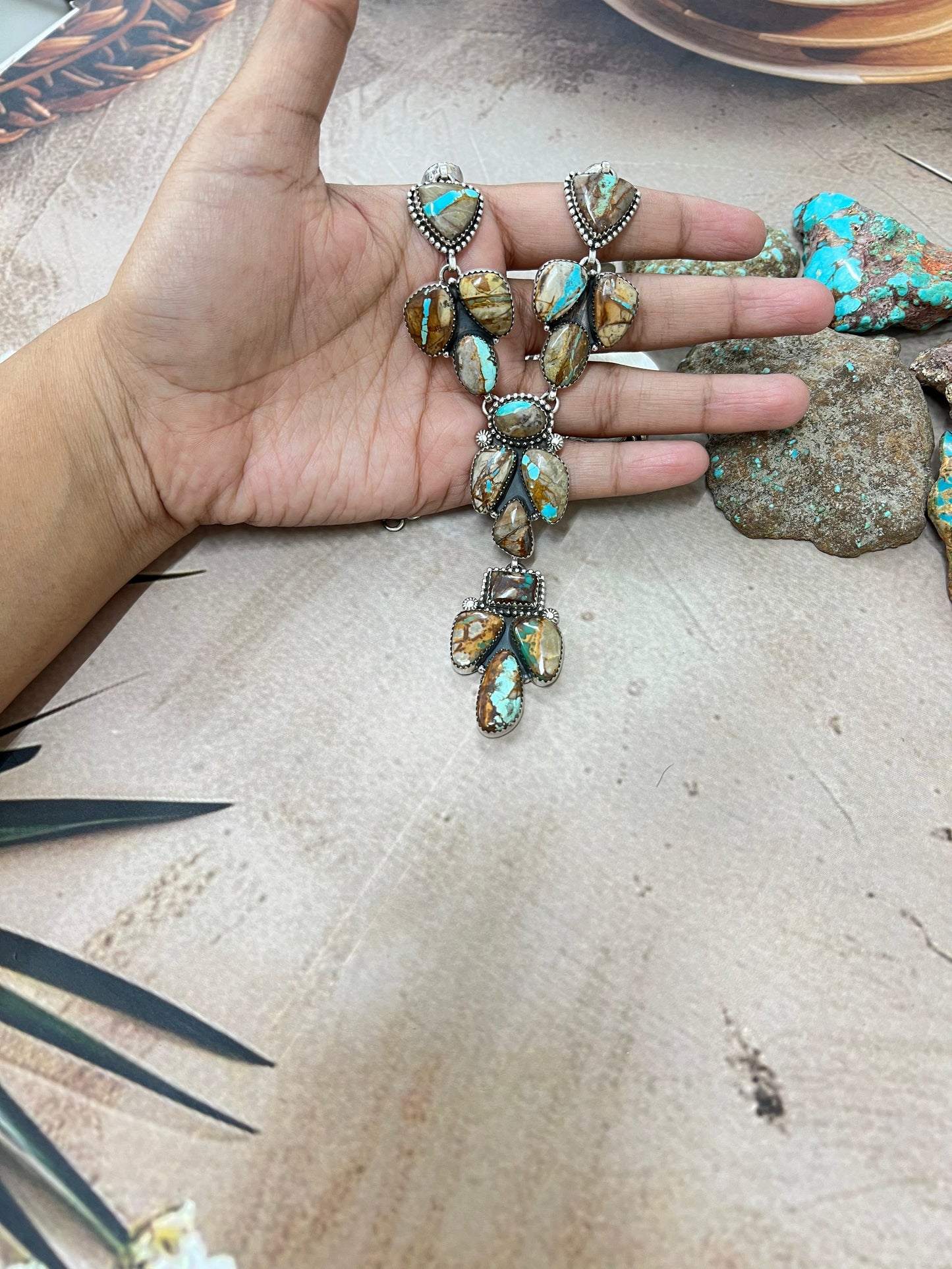 Handmade Sterling Silver Ribbon Royston Necklace with Signed Nizhoni