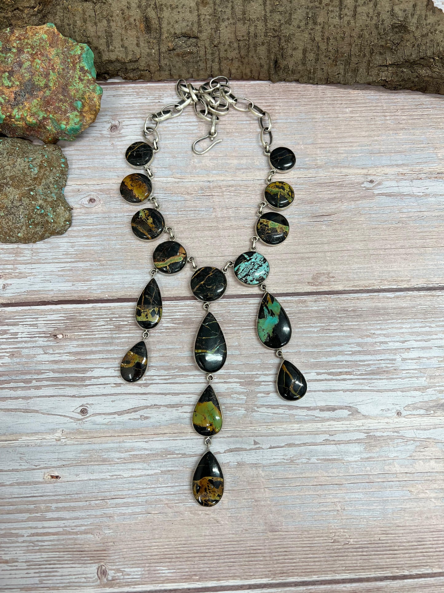Handmade Sterling Silver Black Jack Necklace with Signed Nizhoni