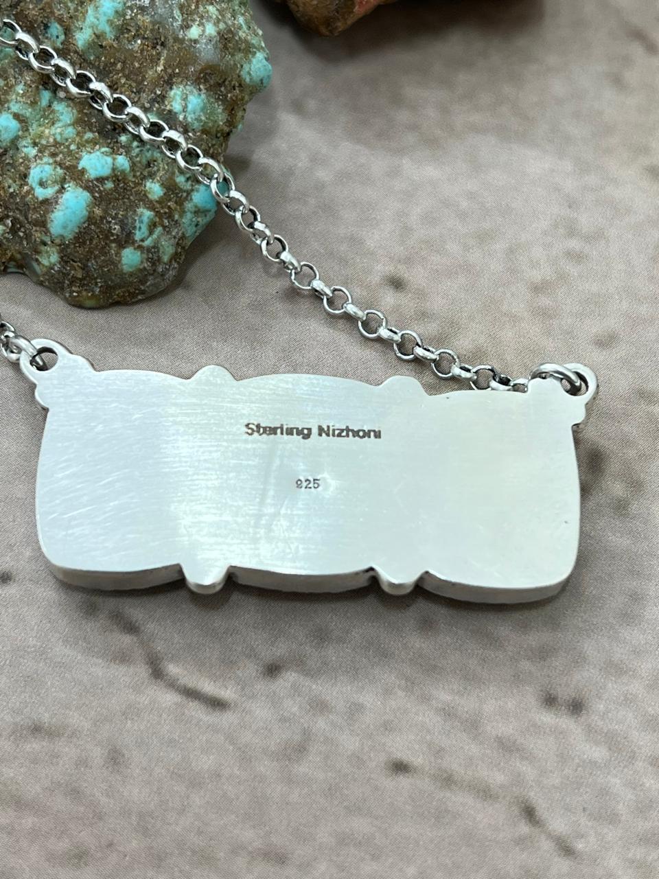 Handmade Sterling Silver Ribbon Royston Necklace with Signed Nizhoni