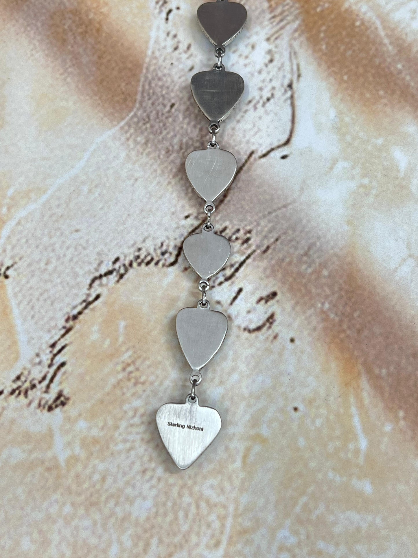 Handmade Sterling Silver Number 8 Turquoise Drop Heart Necklace with Signed Nizhoni