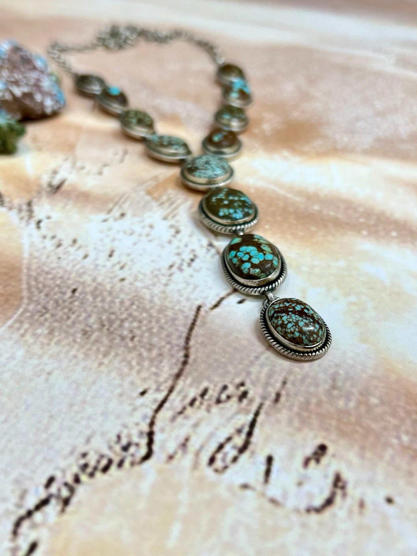 Handmade Sterling Silver Number 8 Turquoise Necklace with Signed Nizhoni