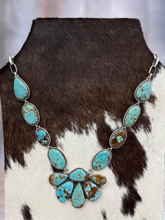 Handmade Sterling Silver Number 8 Turquoise Necklace with Signed Nizhoni