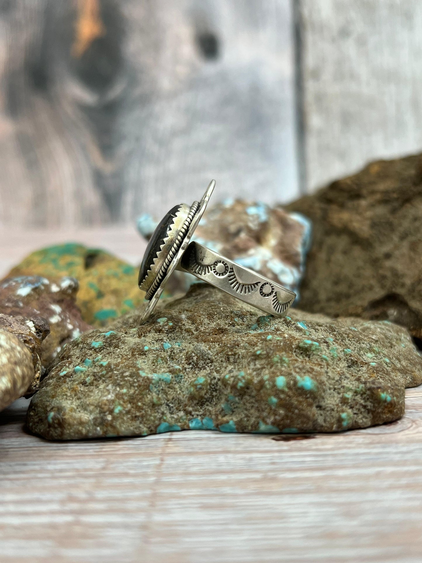 Handmade Sterling Silver Black Jack Adjustable Ring with Signed Nizhoni