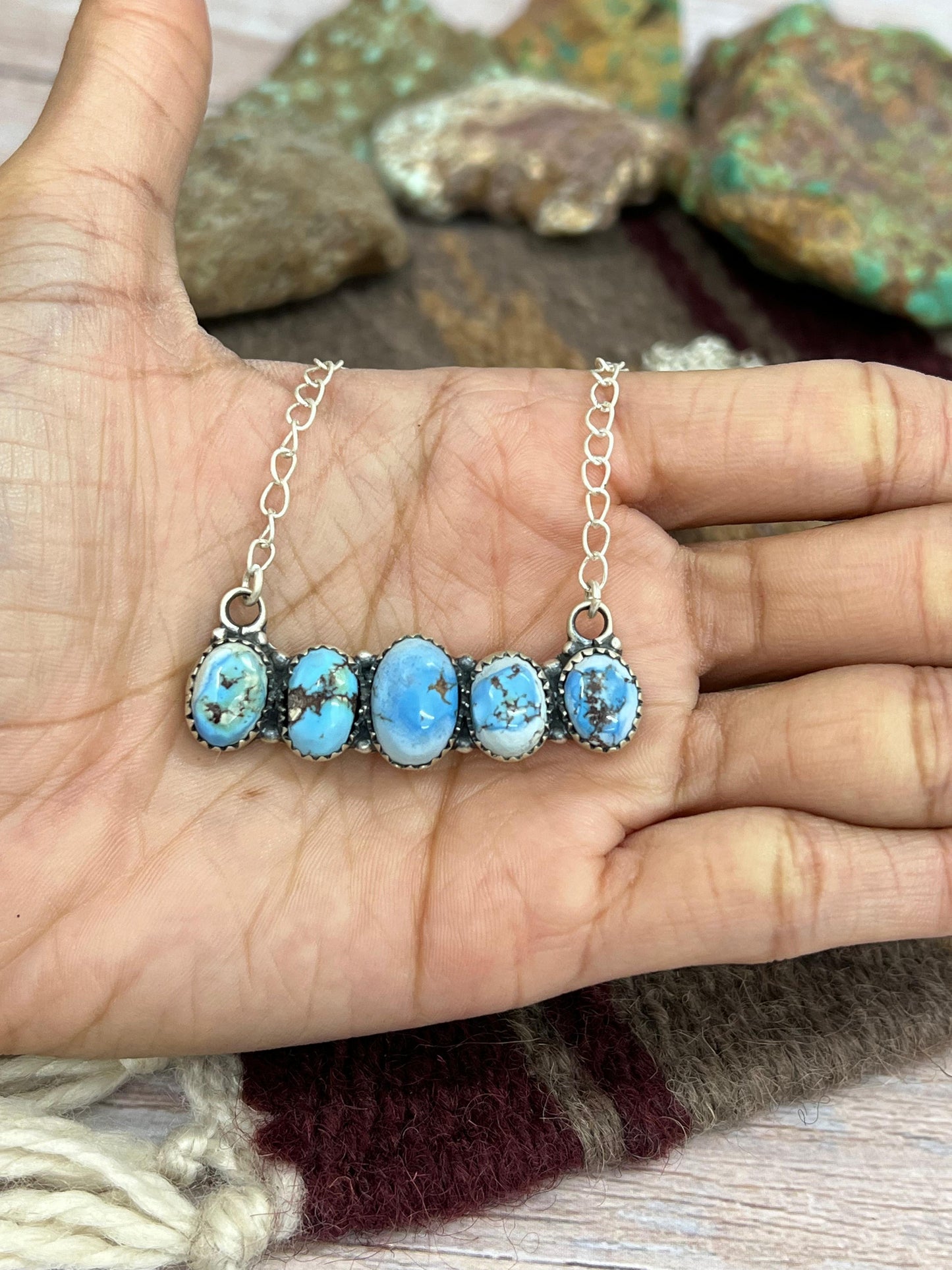 Handmade Sterling Silver Golden Hills Turquoise Necklace with Signed Nizhoni