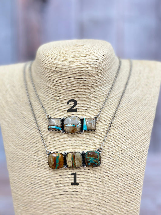 Handmade Sterling Silver Ribbon Royston Necklace with Signed Nizhoni