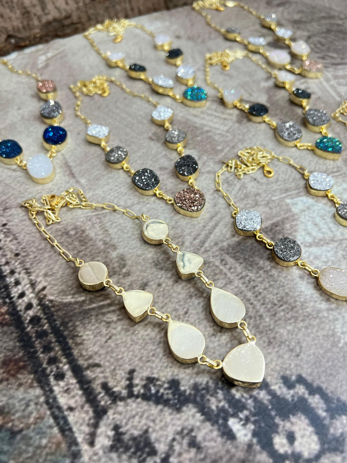 “The Boho Collection” Handmade Natural Druzy Necklace 8 Styles