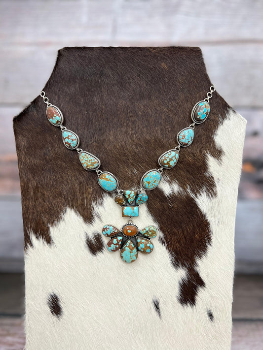 Handmade Sterling Silver Number 8 Turquoise Necklace with Signed Nizhoni